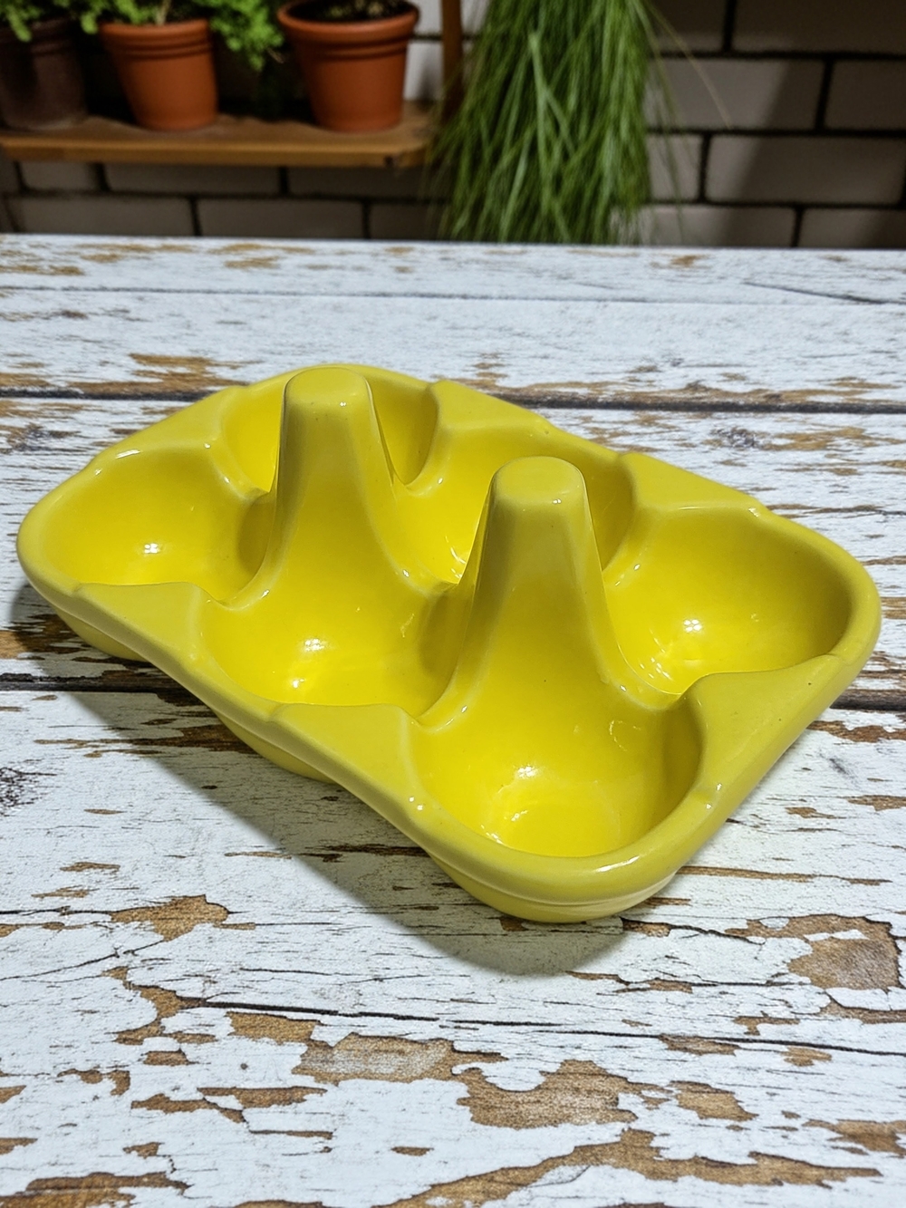 Avon Bright Yellow Ceramic Egg Serving Tray